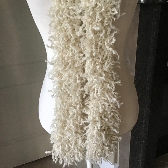 Eyelash Yarn Ivory Scarf Boa LONG 4x90” Maxi Boho Hippie Fringe Rockstar Style - Picture 9 of 14